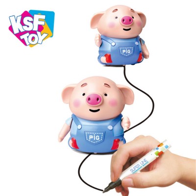 Kids Toy Follow Drawn Line Magic Pen Cute Model Remote Radio Vehicle Learning Home Christmas Birthday Gift Inductive Robot Pig